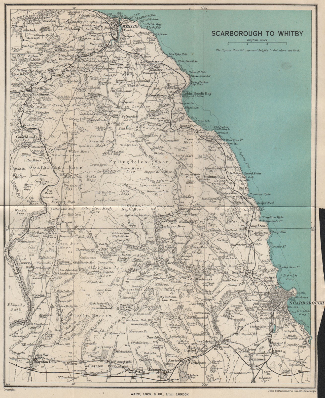 YORKSHIRE COAST Scarborough Whitby North York Moors. WARD LOCK 1945 old map